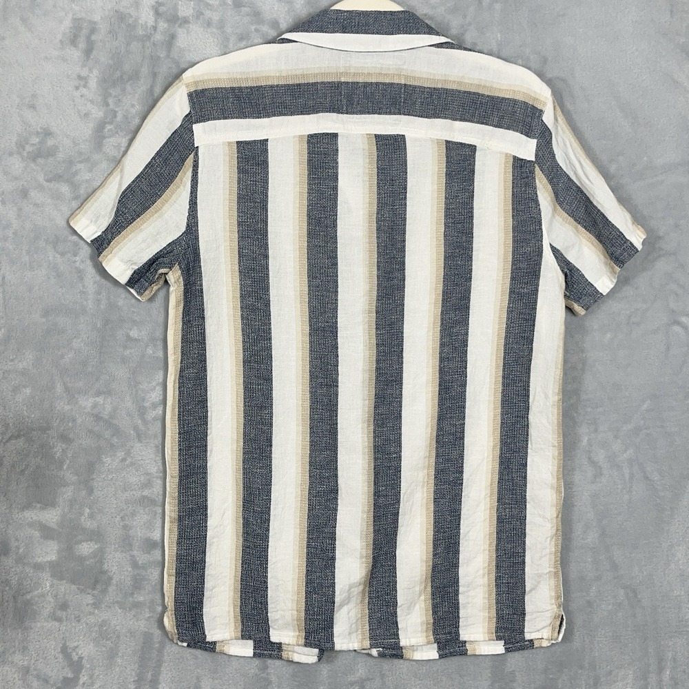 Hollister Mens Shirt S Button Up White Striped Linen Blend Short Sleeve Resort - Picture 7 of 9